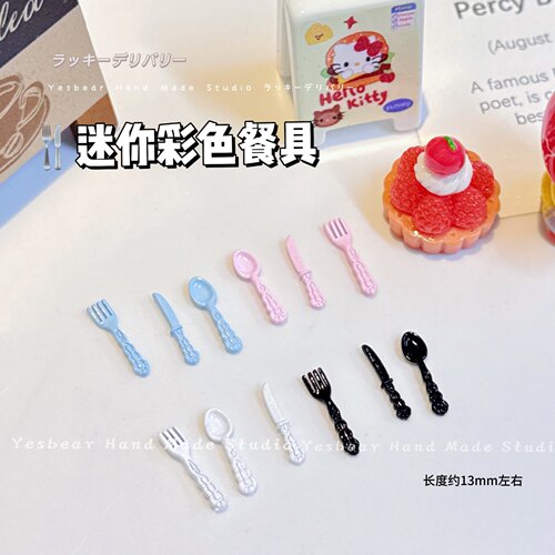 大熊手作 迷你烤漆彩色叉子勺子刀食玩餐具DIY捏捏奶油胶滴胶配件