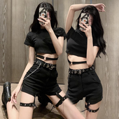套装 暗黑爵士舞高腰短裤 heels舞蹈裤 女团表演热裤 黑色辣妹超短裤