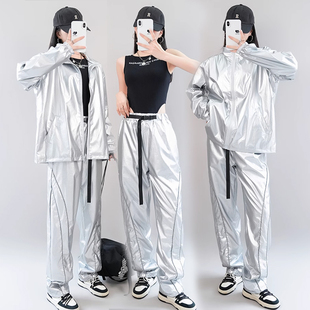 爵士舞服装男女亮银同款套装jazz跳舞嘻哈街舞上衣kpop女团演出服