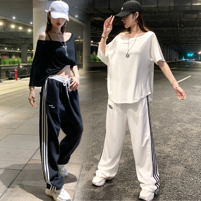 街舞潮牌上衣撞色宽松束脚阔腿裤爵士jazz嘻哈舞蹈裤高腰休闲卫裤