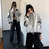 打歌演出服套装 裤 外套爵士DS工装 未来感辣妹机车服夹克亮银色长袖