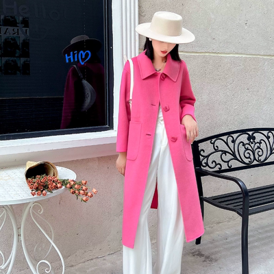 秋冬新款韩版女装双面呢长款羊绒外套修身羊毛呢子大衣韩系22109