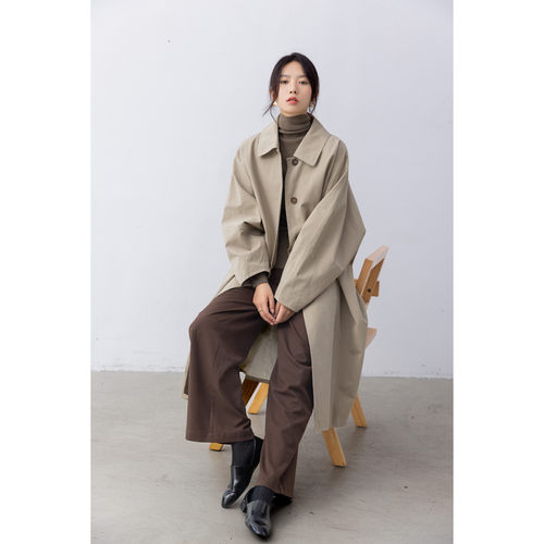 杨超越同款匹马棉亚麻中长风衣