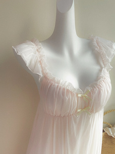 bmunderwear法式柔粉带胸垫古早少女香软甜美网纱睡裙莫代尔睡衣