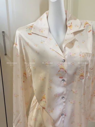 爱之礼香槟色仿真丝冰丝睡衣套装长袖长裤甜美可爱家居服高级感