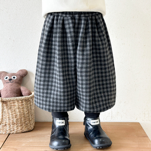 子2025新款 格子童装 秋冬季 儿童束脚哈伦裤 潮 宝宝灯笼裤 男童加绒裤