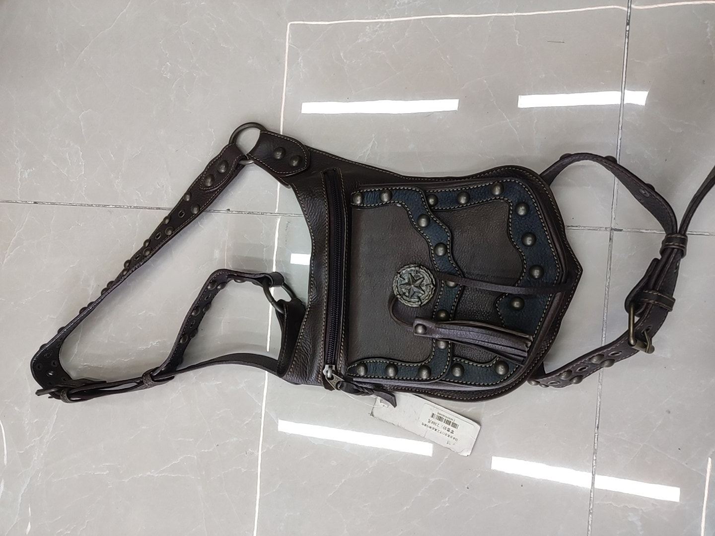 岛国进口摩托车真皮复古手工骑行腰包，哈雷印第安宝马休闲腿包