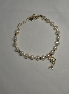 淡水珍珠手链精致锆石海豚小众设计吊坠学生闺蜜优雅手环饰品女