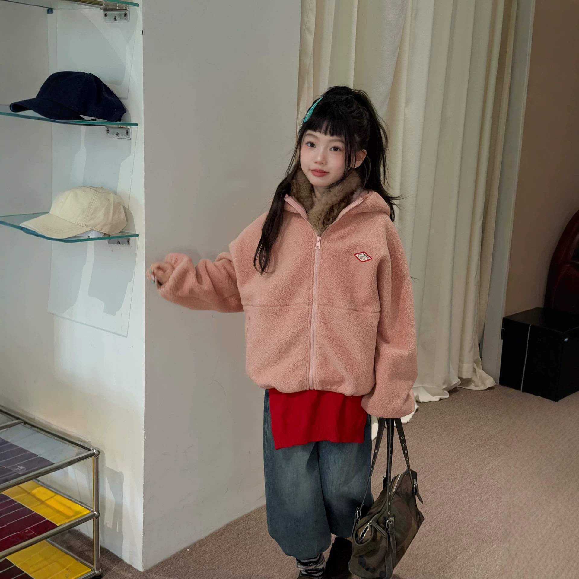 女童2026年冬款毛毛外套复羊驼绒韩系宽松撞色毛领洋气外套秋冬装