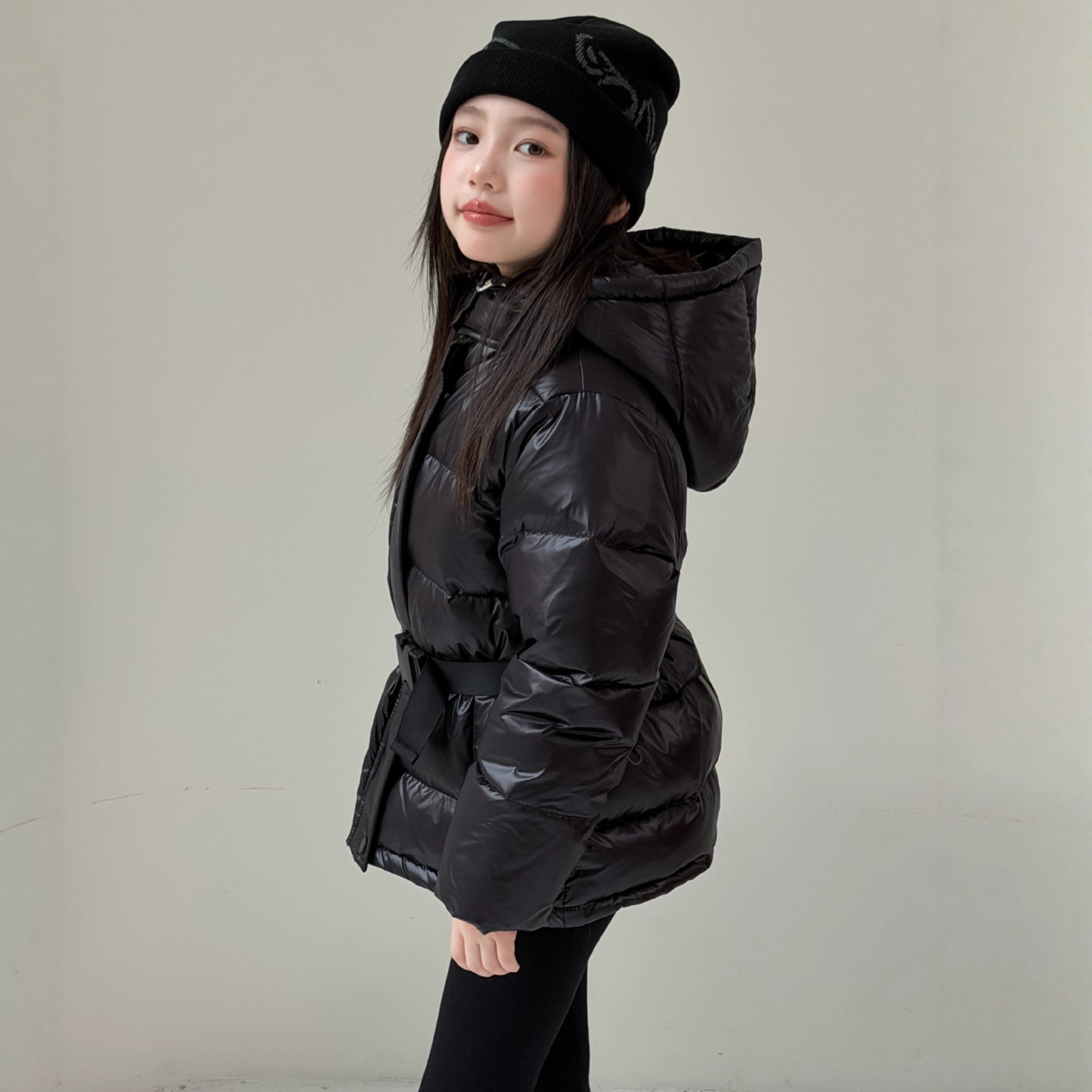 童装2025冬季韩版女童新国标90白鸭绒收腰系带中长款羽绒服外套暖