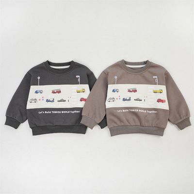 儿童拼色卫衣日式卡通工具汽车男童秋季上衣潮Kids Clothes秋装韩