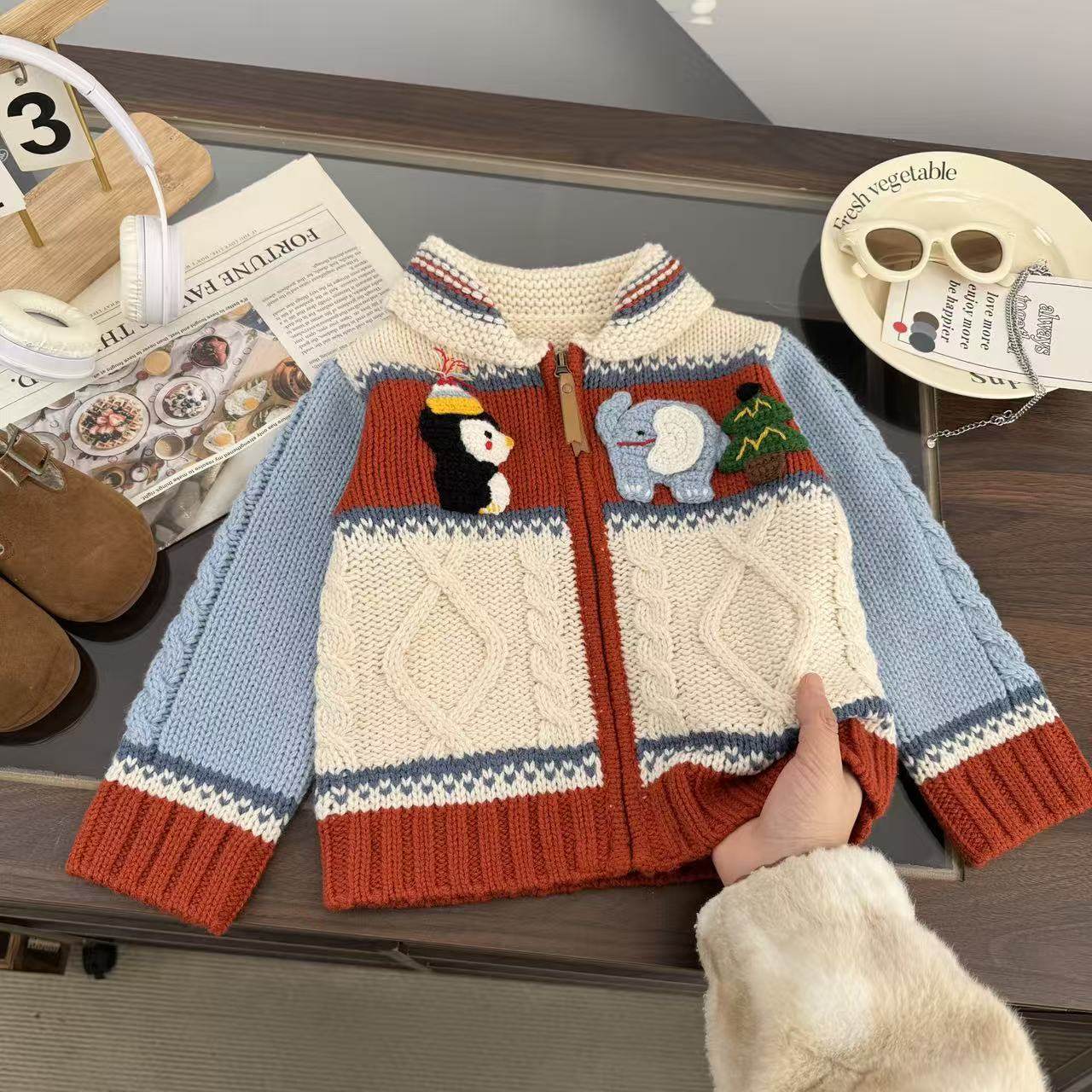 2025年新款冬季现男童毛衣儿童洋气保暖上衣中小童翻领针织衫