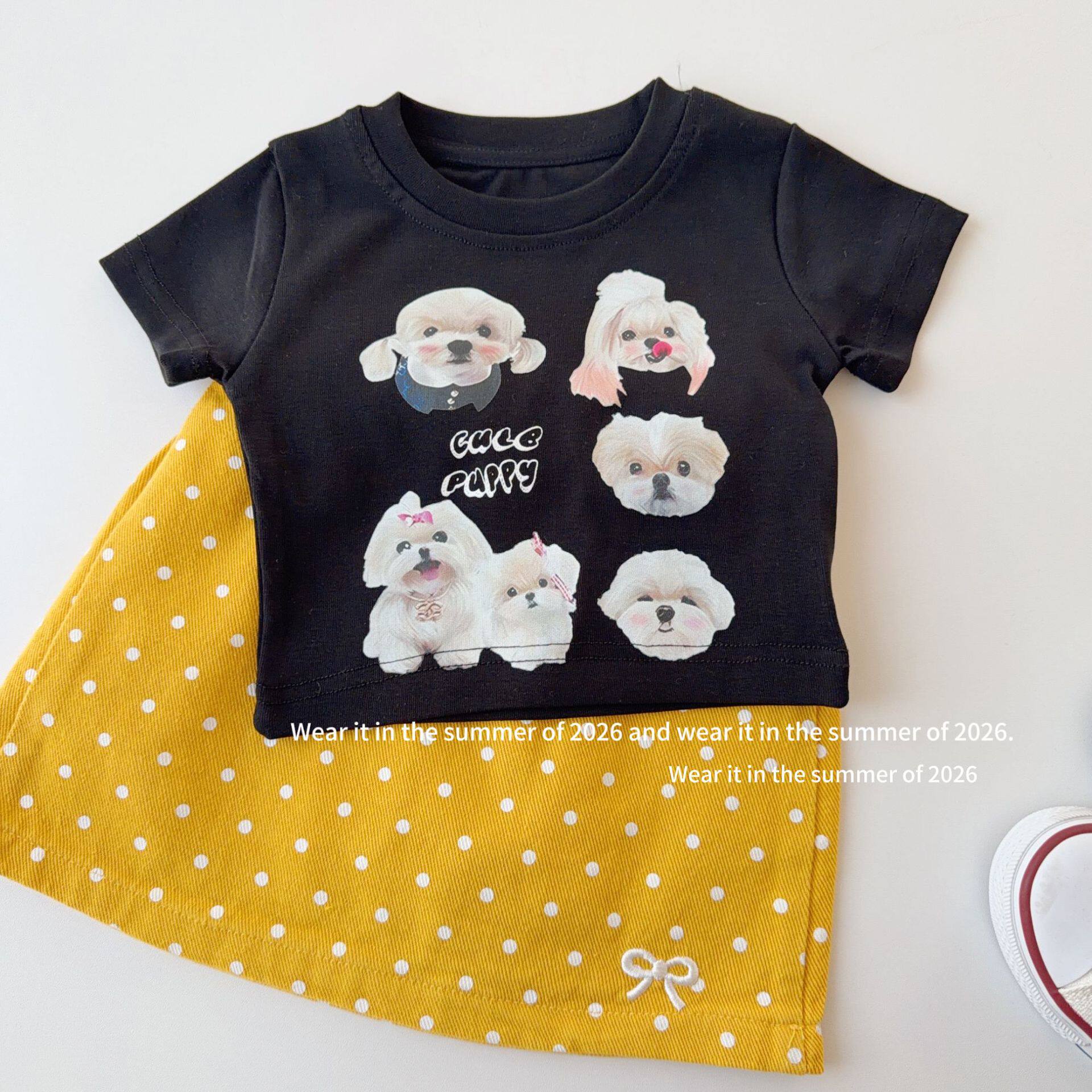 2026女童夏季新款短款打底衫 辣妹正肩小t上衣韩系百搭公主风洋气