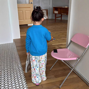 韩系春装童装2026春秋新款儿童蓝色翻领毛衣女童韩系百搭开衫韩系