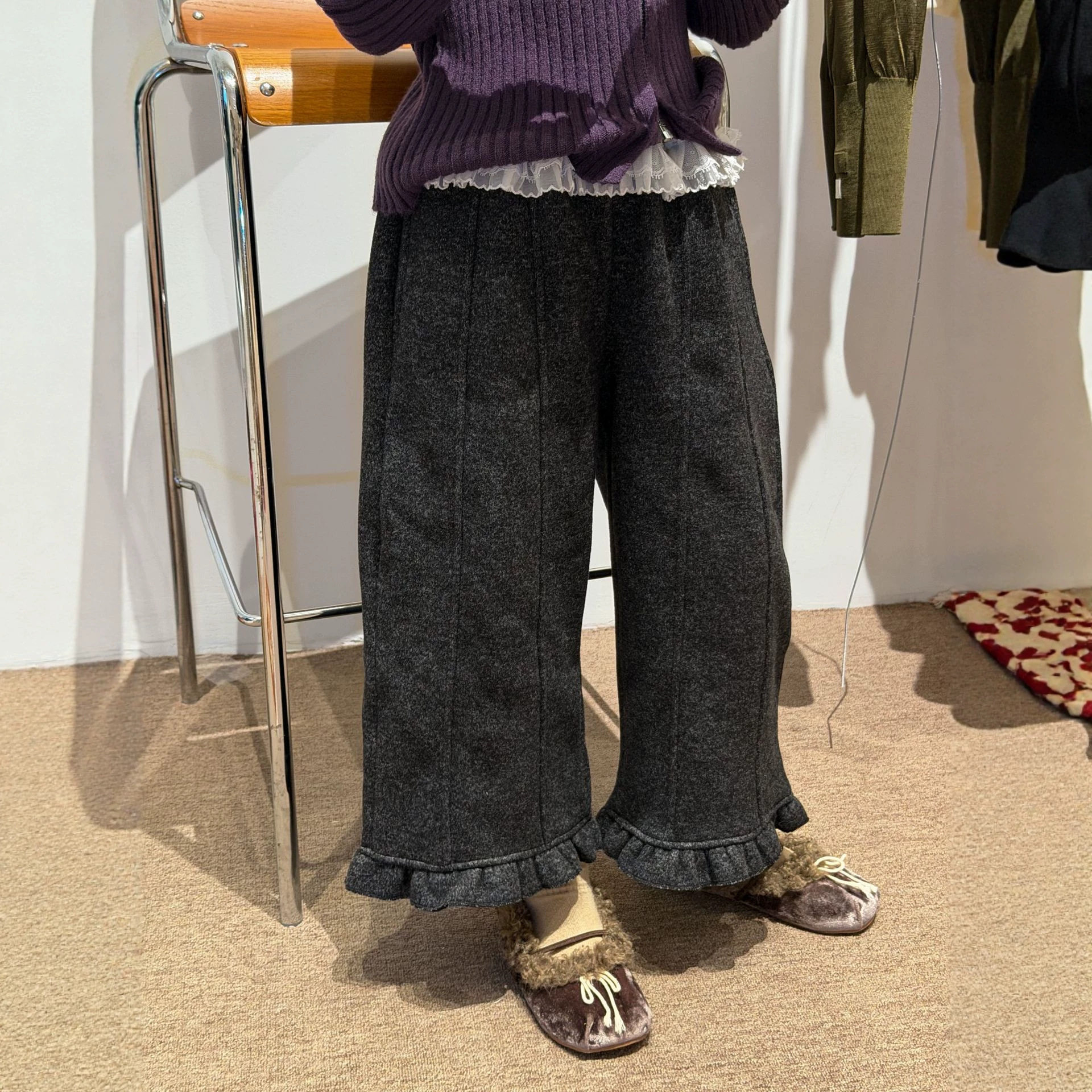 女童裤子2026冬新款韩版一体绒保暖蕾丝花边长裤儿童女宝宝加绒裤