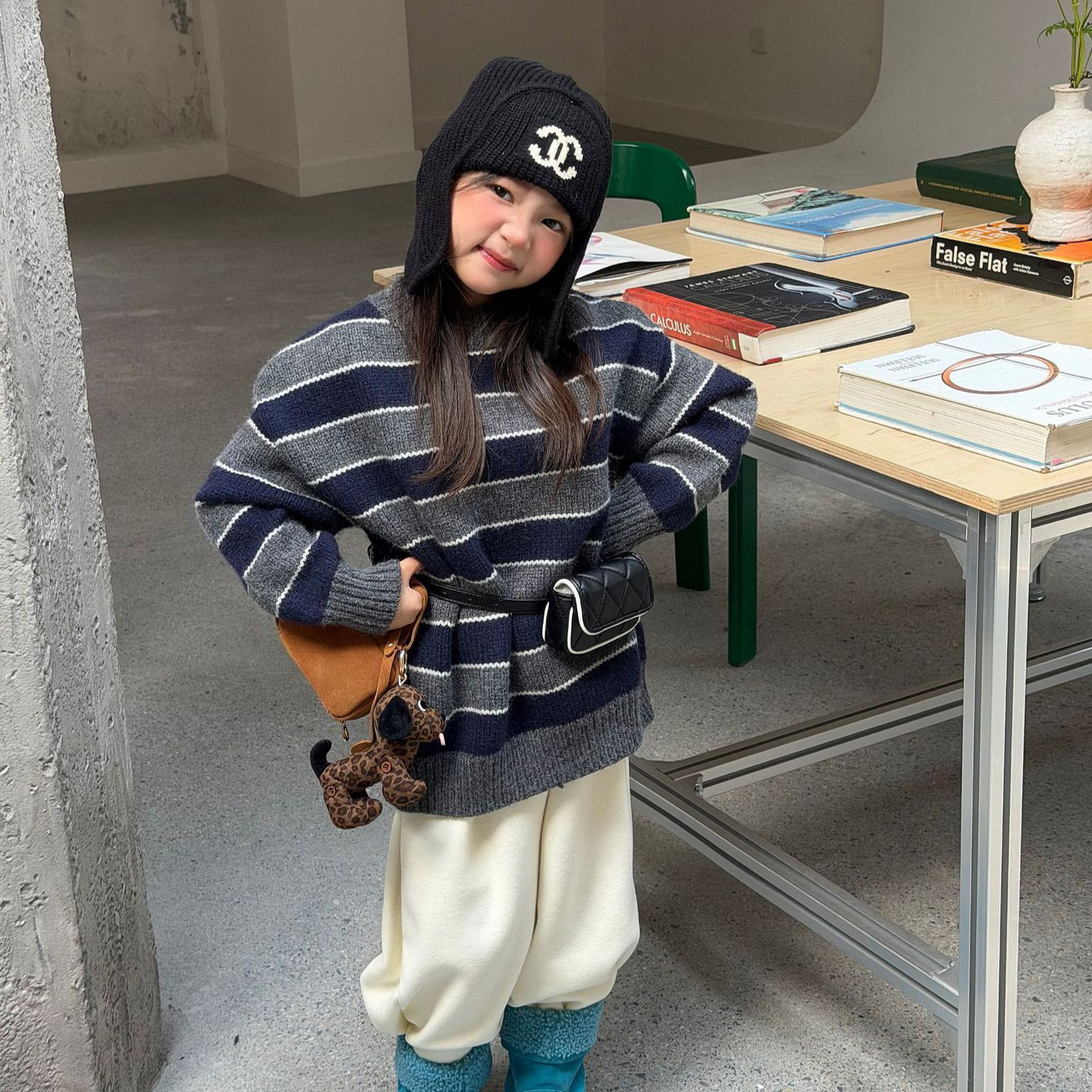 韩系女童2026冬季新款毛衣针织衫儿童加厚条纹打底衫慵懒风毛线衣