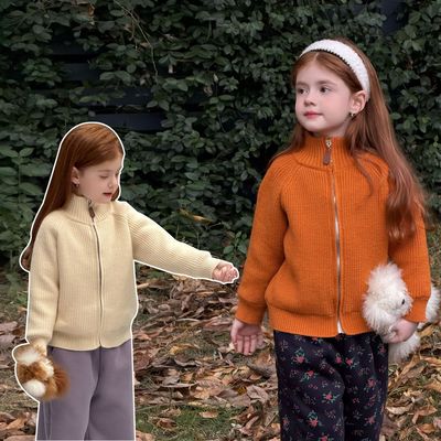 女童毛衣外套2025冬季新款里夹棉高领针织衫儿童加厚保暖拉链开衫