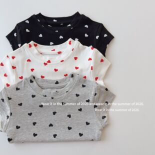 2026女童正肩T恤上衣 儿童辣妹短袖夏季弹力小衫修身甜辣爱心短袖