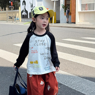 韩系秋装童装女童甜美公主风纯色休闲百搭保暖25新日系插肩袖T恤