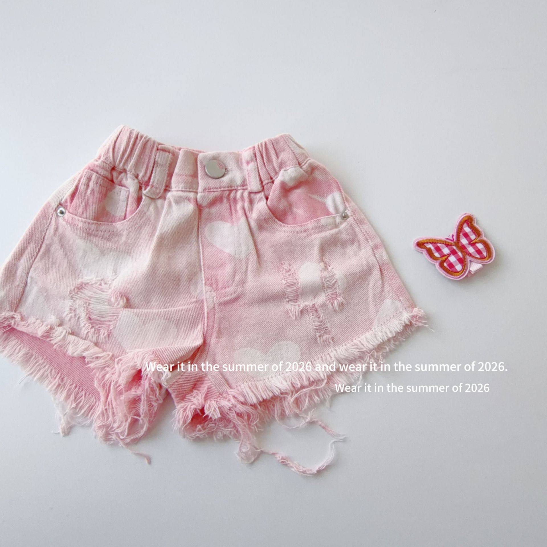 2026新款女童短裤外穿夏百搭洋气中大童白色毛边破洞儿童牛仔时尚