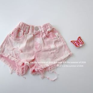 2026新款女童短裤外穿夏百搭洋气中大童白色毛边破洞儿童牛仔时尚