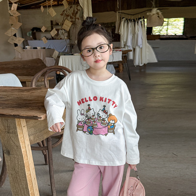 韩系 童装女童长袖t恤秋季2025新款儿童卡通上衣打底衫女宝宝衣服