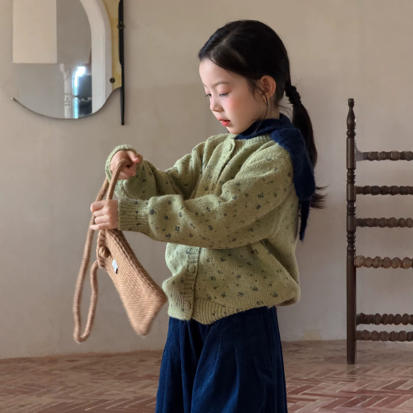 小上衣新毛衣秋款女童韩版碎花针织开衫儿童圆领宽松长袖毛线外套