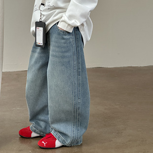 奥粒绒 拼接弯刀冬装 儿童冬款 男女童时尚 宽松保暖牛仔裤 植绒抓毛