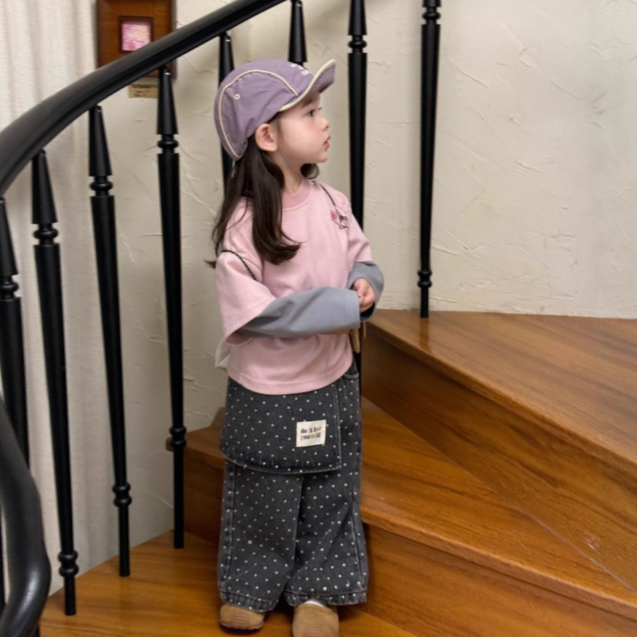 女童2025秋季新款韩版休闲卡通 上衣女宝宝可爱假两件宽版库洛米T