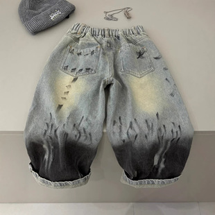 男童裤子春秋款2026新款秋季大男孩痞帅风儿童春装阔腿牛仔裤宽松