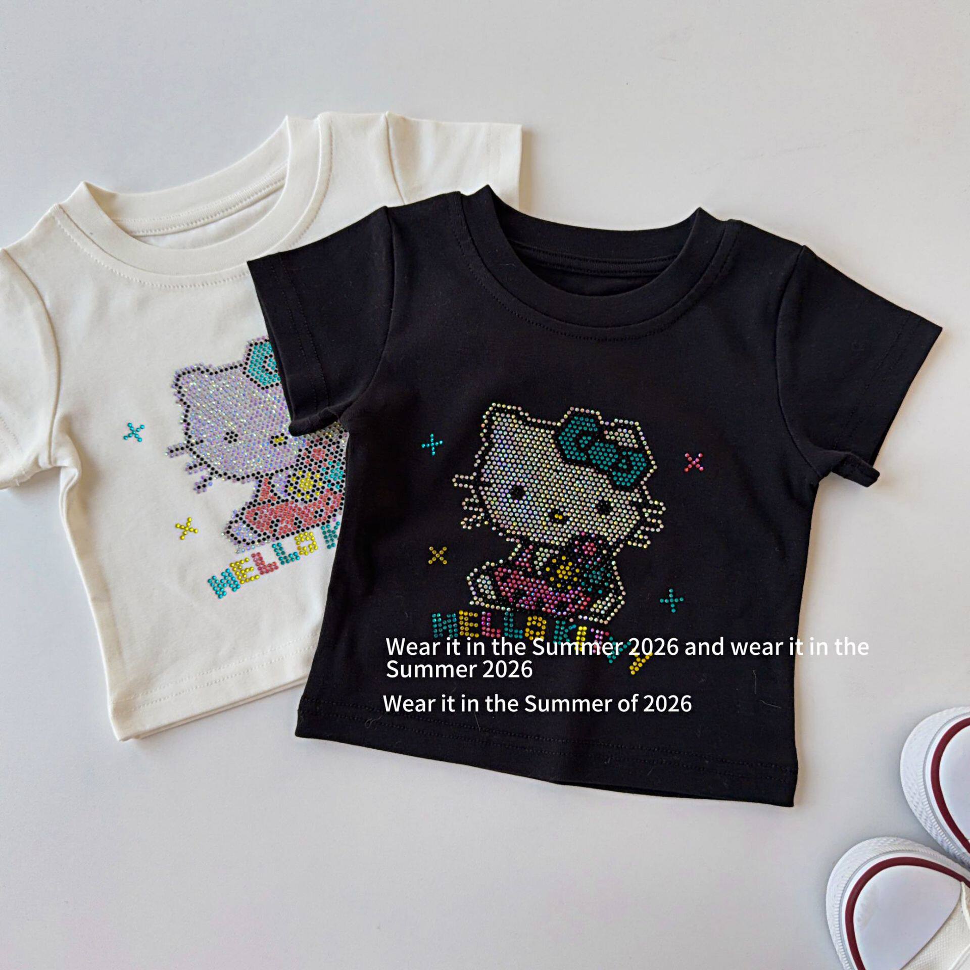 儿童短袖t恤夏装2026新款kt猫女童弹力上衣中小童半袖薄款体恤衫