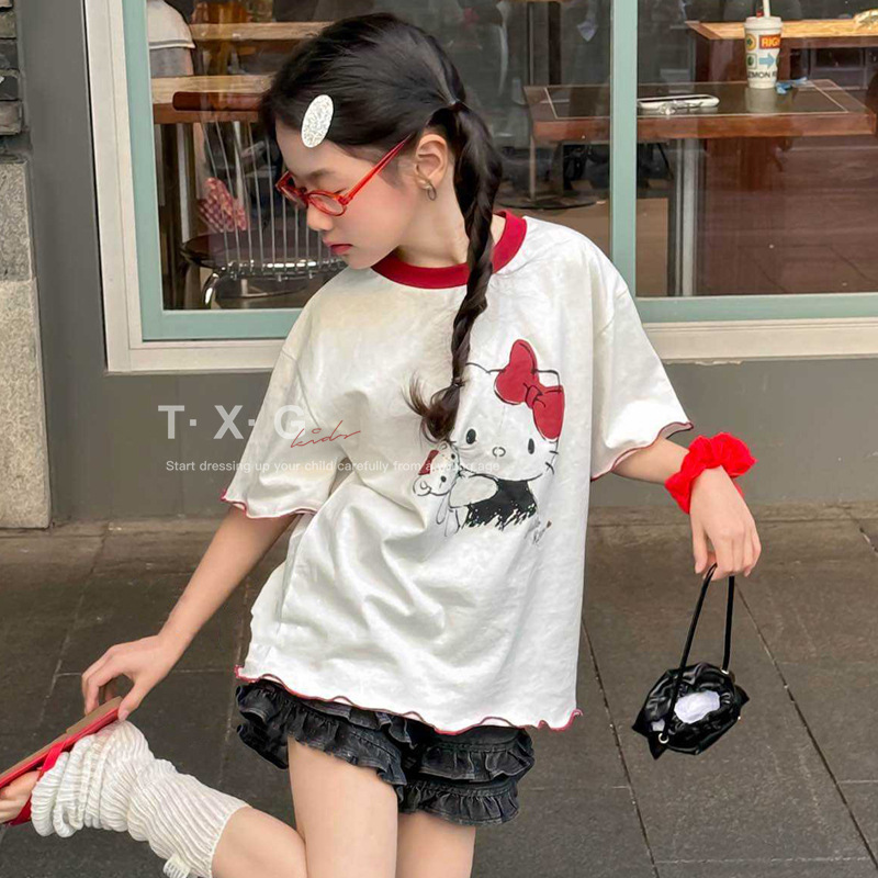 女童长袖T恤儿童上衣夏装2025新款大童薄款洋气时髦女孩韩系夏装