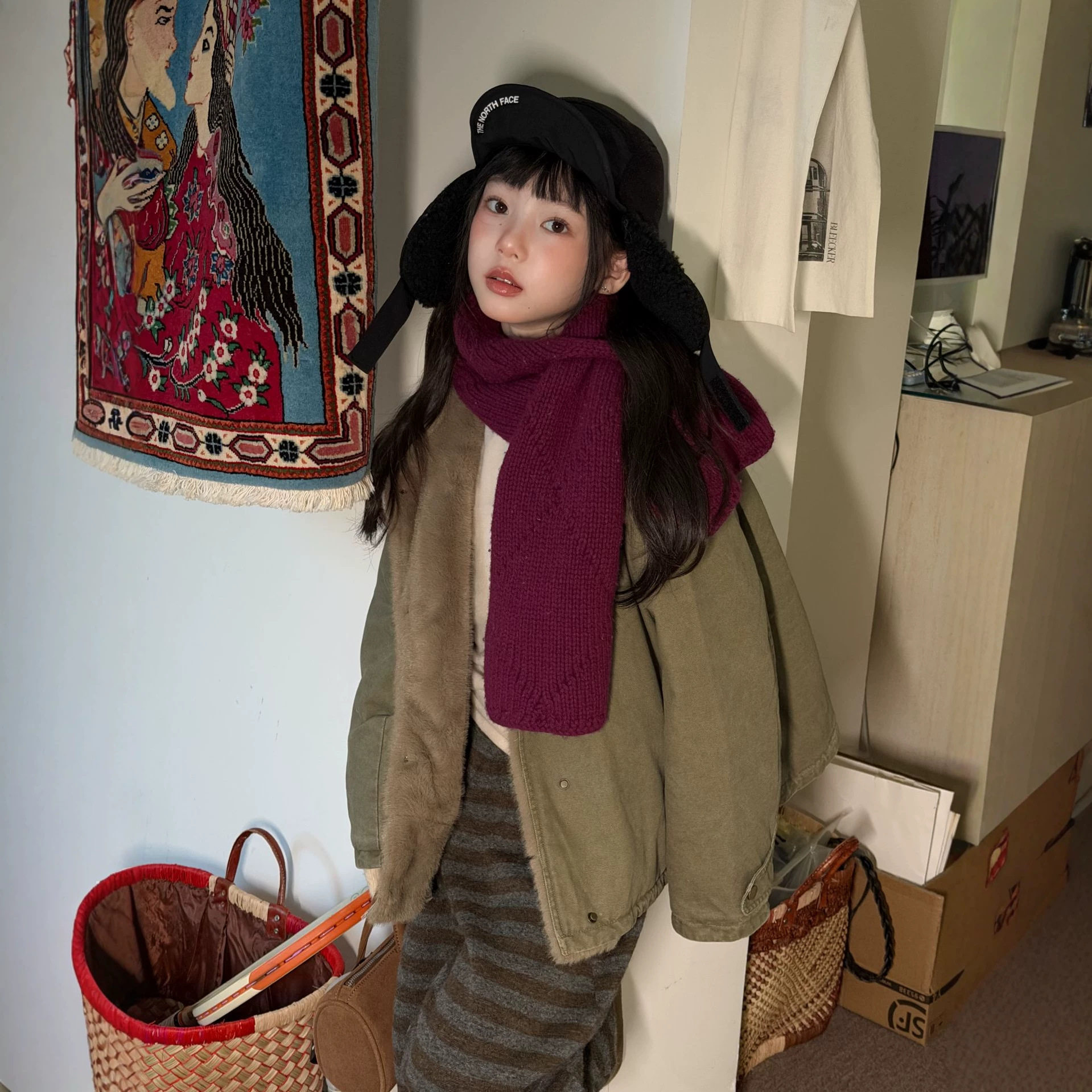 女童2026年冬款韩版毛翻领外套绗棉工装风加绒加厚儿童棉服冬装韩