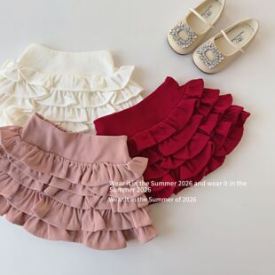 2026春夏新款蛋糕裙 立体花苞公主裙裤 儿童松紧腰辣妹半裙子韩系