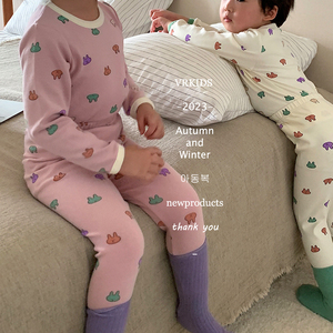 28色A类升级四针六线无骨缝男女童羊毛拉架秋衣裤套装家居服睡衣