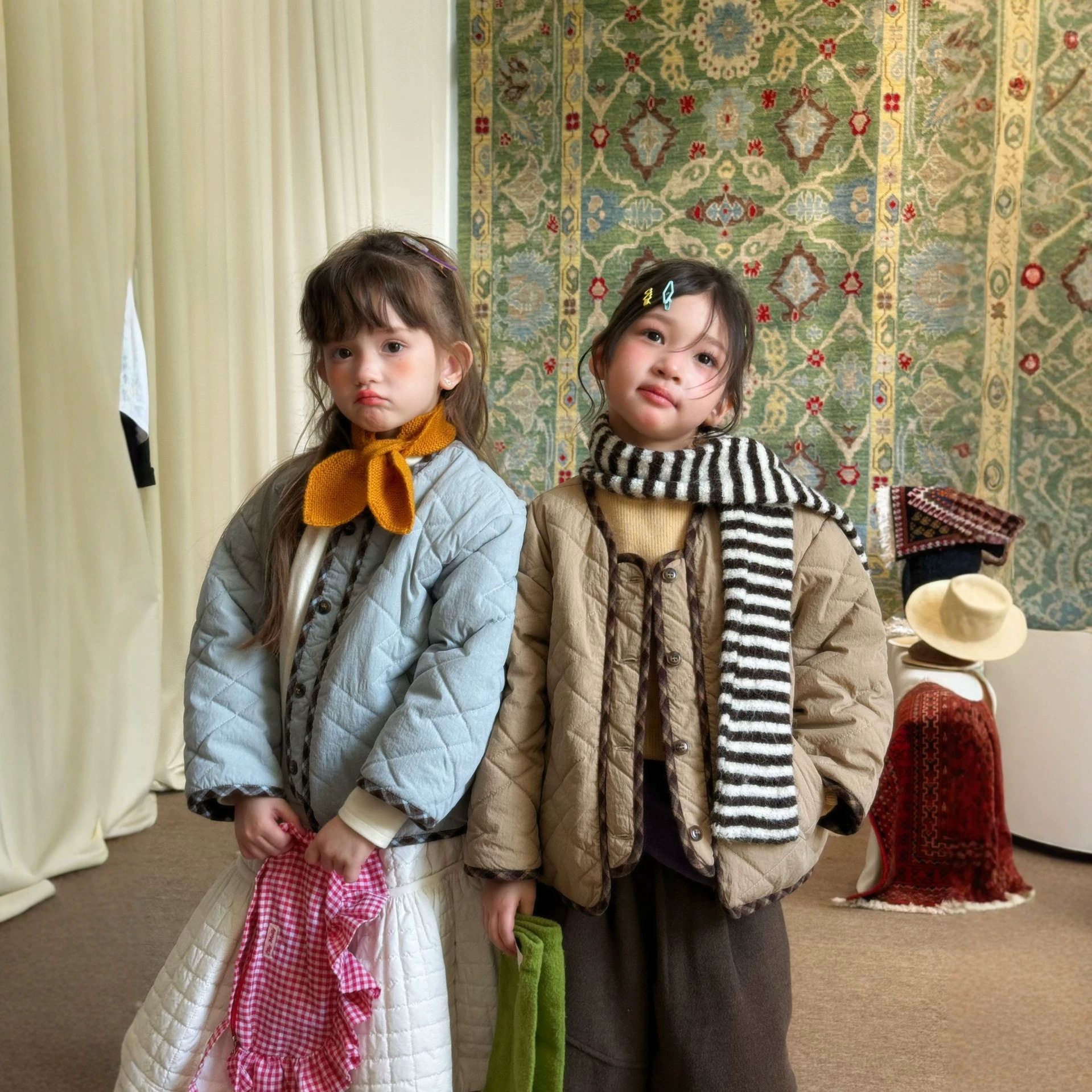 女童棉服2026秋冬新款撞色包边轻薄棉衣女孩子姐妹装儿童夹棉外套