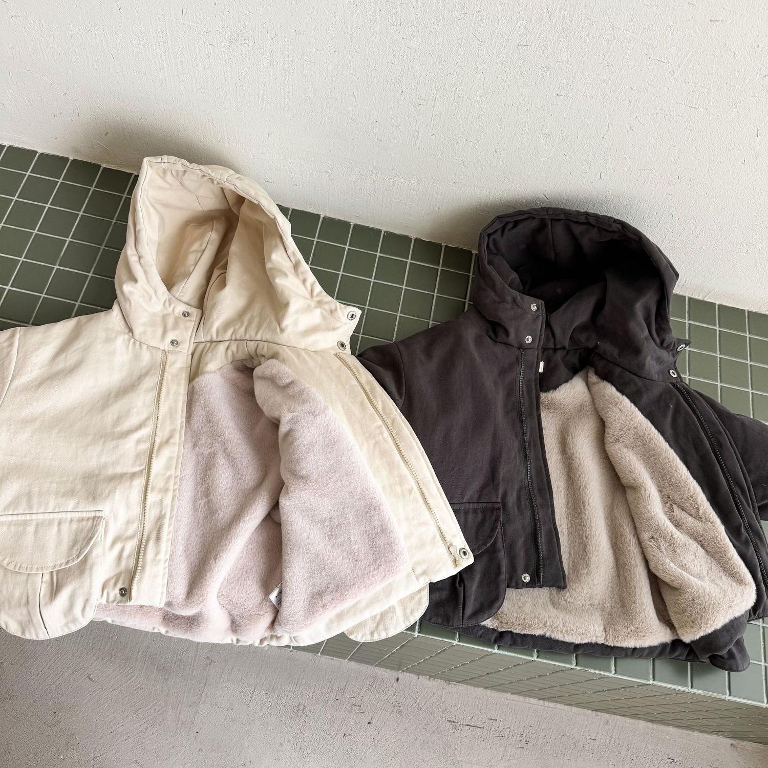 儿童连帽棉衣仿兔毛加绒加厚男女童冬装26新款宝宝女童棉服厚外套