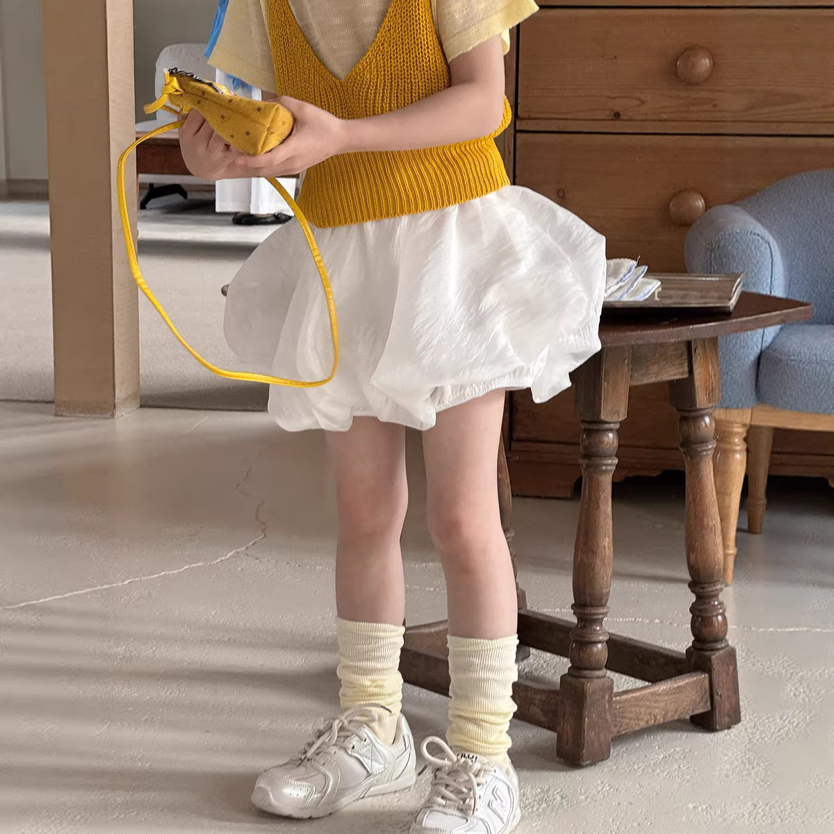 韩系夏装女童夏季新款韩版轻纱蓬蓬超短裙 女宝宝纯色花苞裙裤子