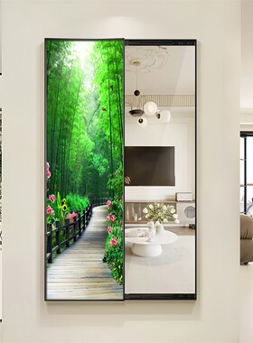 节节高升玄关装饰画高档带灯客厅走廊入户过道进门挂画风景墙壁画