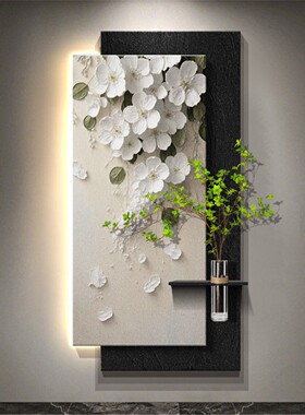 水培绿植轻奢高级感玄关装饰画入户门壁灯画走廊过道立体砂岩挂画