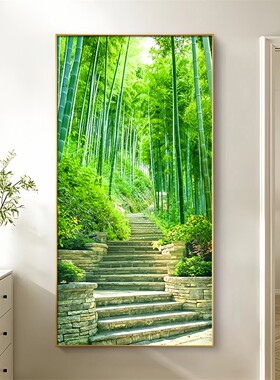节节高升玄关装饰画高档带灯客厅走廊入户过道进门挂画风景墙壁画