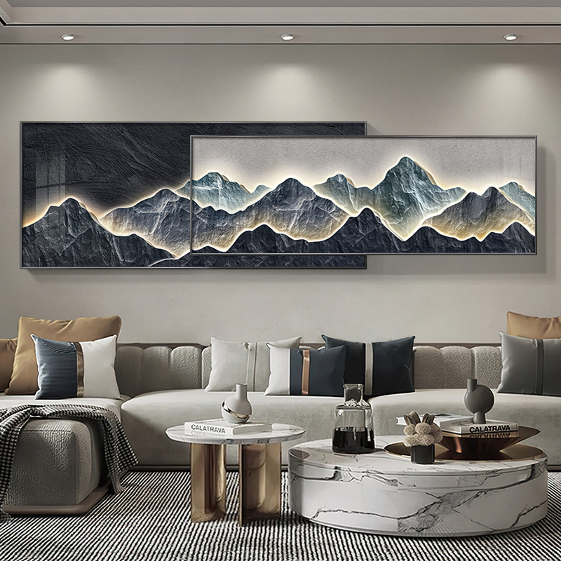 现代轻奢客厅沙发背景墙山水装饰画高级感挂画背有靠山壁画叠加画,家居饰品,现代装饰画,淘宝优惠券,粉丝福利购,淘宝优惠卷