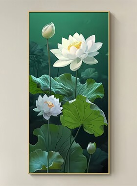荷气生财玄关装饰画镶钻带灯发光高档现代简约走廊过道挂画客厅画