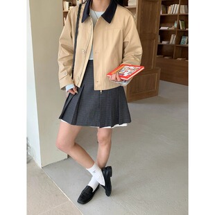 Chic Studio 早春新款 复古拼色翻领宽松短款风衣外套