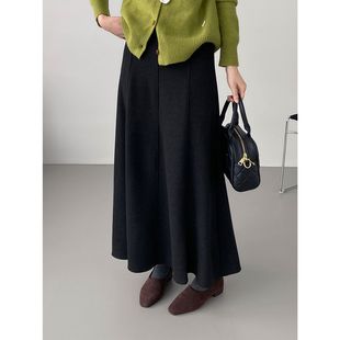 韩系通勤气质垂感拼接半身裙女松紧腰大摆A字显瘦长裙J9921