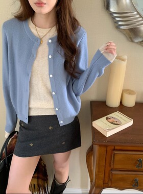 Chic Studio 叠穿层次 羊毛兔毛混纺假两件拼接针织衫