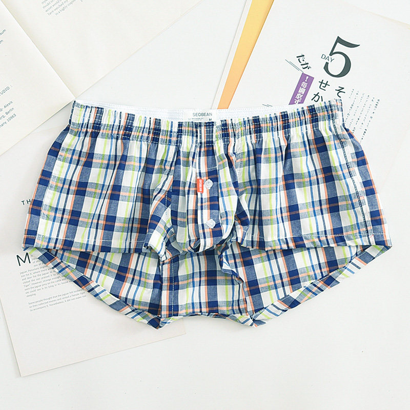 格子阿罗裤男舒爽透气纯棉男士内裤家居裤个性宽松睡裤平角裤头潮