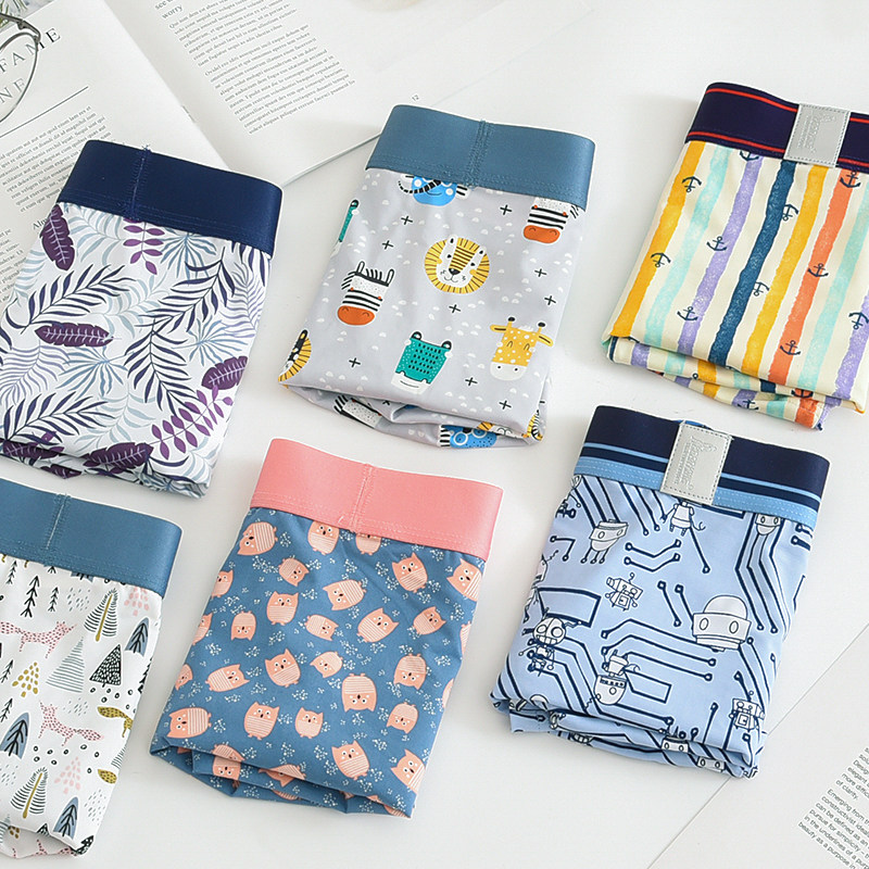 3条装夏天男款冰丝无痕内裤 时尚卡通图案四角裤个性潮流平角裤男,女士内衣/男士内衣/家居服,男平角内裤,淘宝优惠券,粉丝福利购,淘宝优惠卷