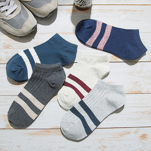 个性二道杠纯棉男士袜子低帮防臭船袜 吸汗短袜运动袜男袜春夏潮