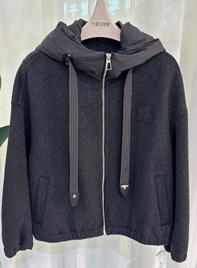 DFSS8026时尚双面羊毛大衣女连帽短款气质外套2025冬季专柜正品